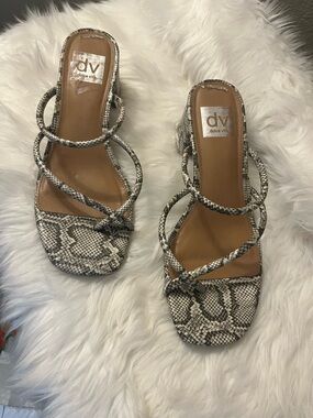 Dolce Vita Snake-Print Strappy Heels in Black and White